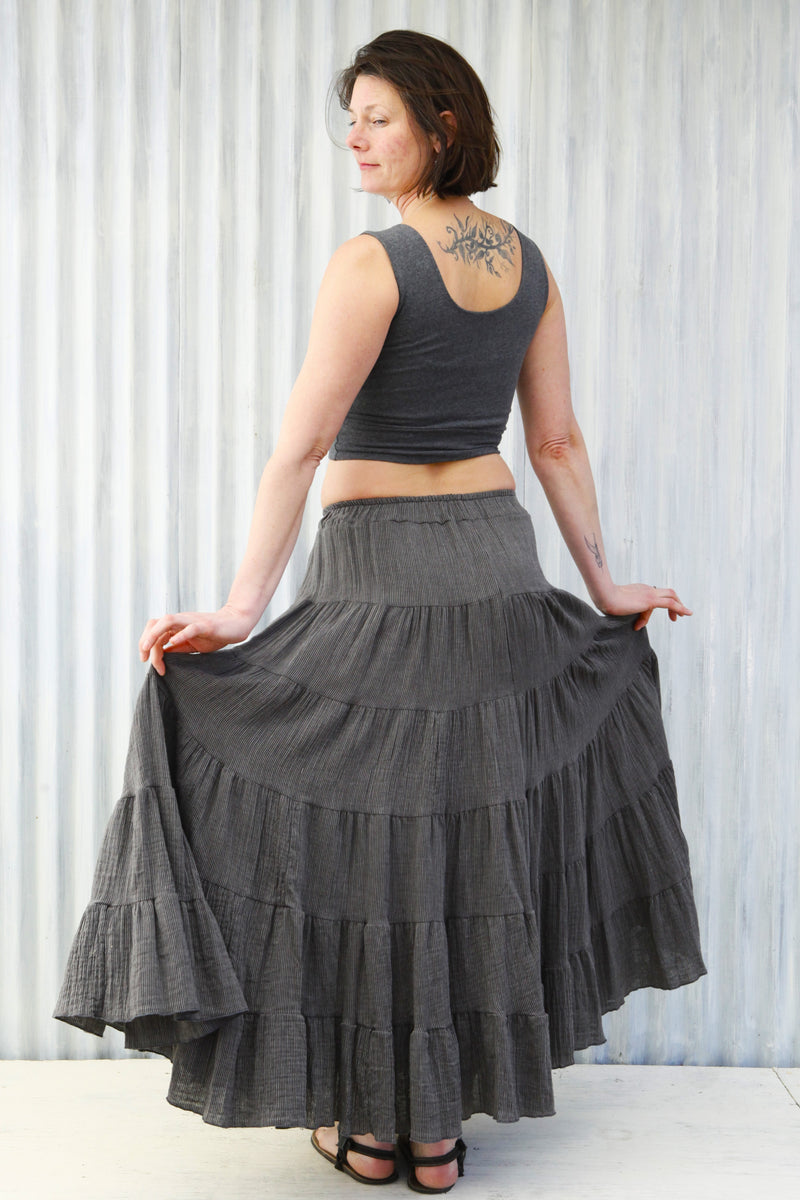 【Raucohouse】Camille banding long skirt Granite Peasant Skirt