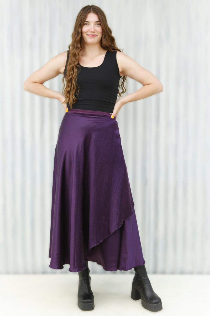 【美品】SIWEM VIOLA JACQUARD SKIRT M Purple_Colored_Silk_Skirt_1200
