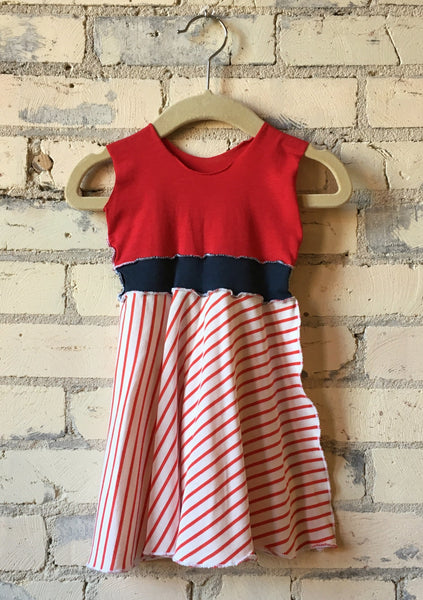 6-18 Month Red & White Stripe Organic Cotton Jersey Baby Dress - Handmade Organic Clothing