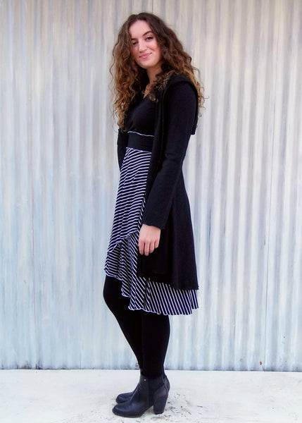 Black & White Araminta Dress (with sleeves) - In Stock - Handmade Organic Clothing