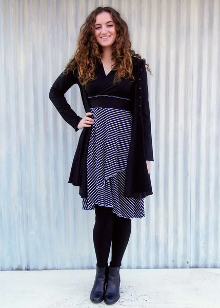 Black & White Araminta Dress (with sleeves) - In Stock - Handmade Organic Clothing