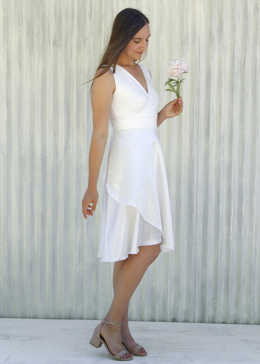 formal white wrap dress Leely Women White A-Line High-Low Party Dress Wrap V Neck Long Sleeves Formal Dress