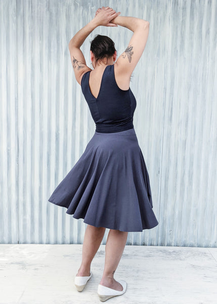 Gray Toned Mid Length Circle Skirt with Foldable Band
