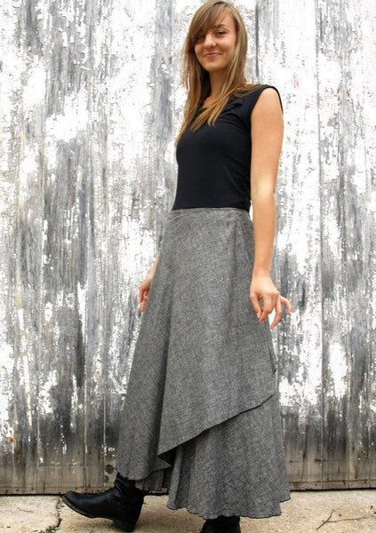 Denim Maxi Wrap Skirt - Custom Made - Idaho Skirt - Handmade Organic Clothing