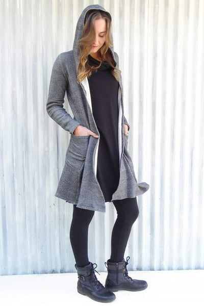 Organic French Terry Hooded Cardigan - Ready to Ship - Alexandra Pocket Duster - Handmade Organic Clothing