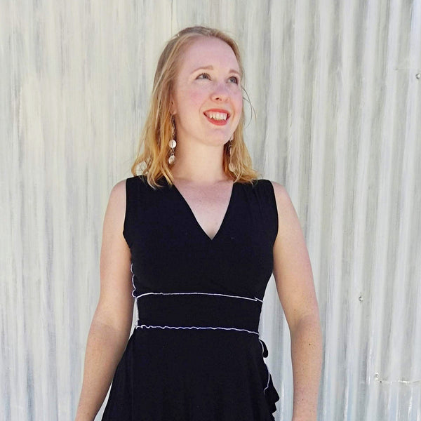 Organic Sleeveless Ruffle Midi Wrap Dress - Jasper Dress - Handmade Organic Clothing