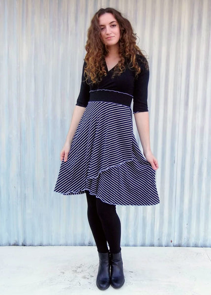 Black & White Araminta Dress (with sleeves) - In Stock - Handmade Organic Clothing