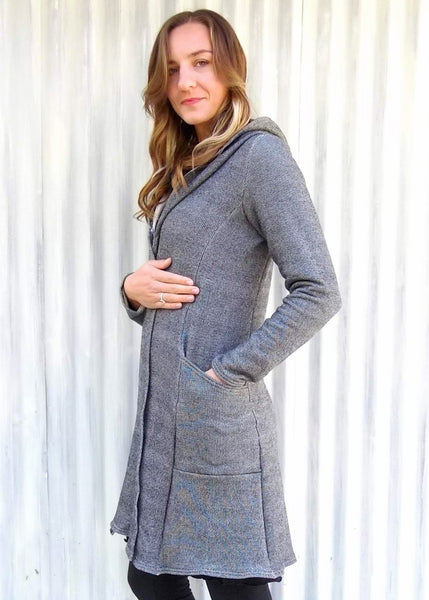 Organic French Terry Hooded Cardigan - Ready to Ship - Alexandra Pocket Duster - Handmade Organic Clothing