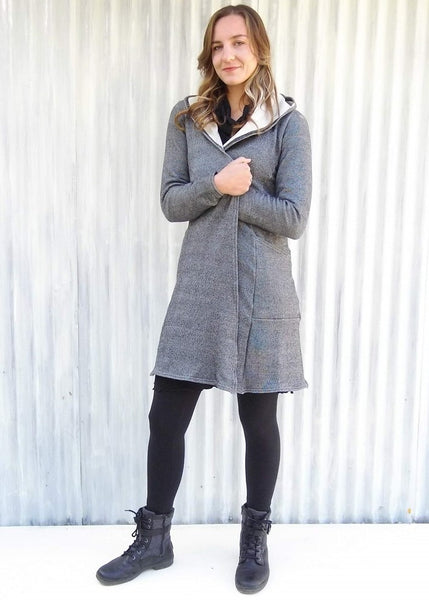 Organic French Terry Hooded Cardigan - Ready to Ship - Alexandra Pocket Duster - Handmade Organic Clothing