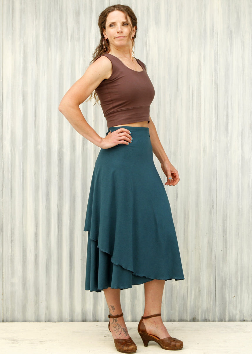 【Raucohouse】Nina wave unbalanced banding wrap skirt Teal Carolina Wrap Skirt