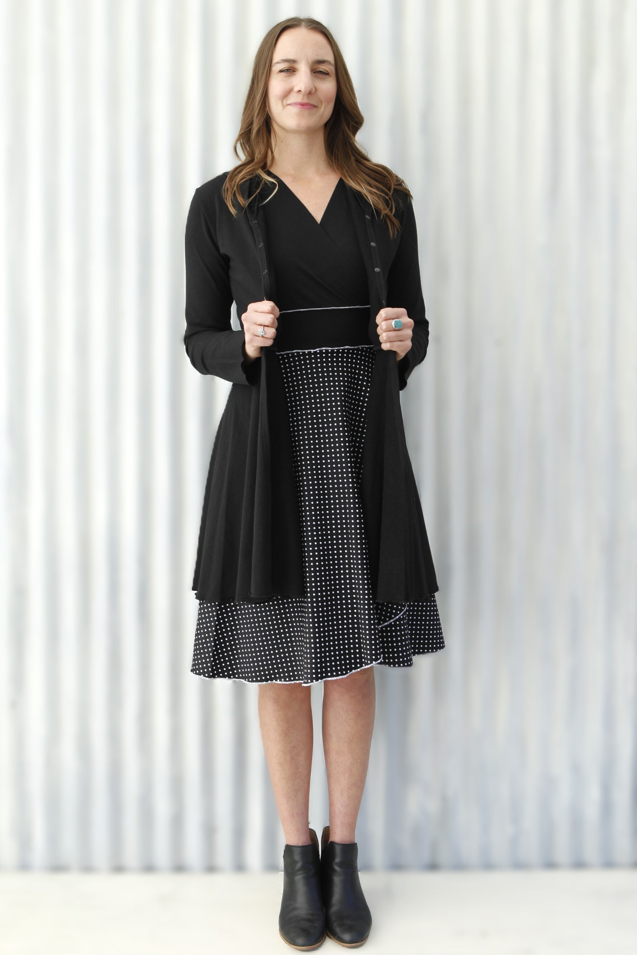 blue dress for baby girl Black Silk Tuxedo Coat Dress main image 1
