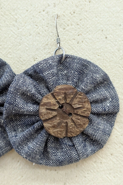 Chambray & Wood Flower Earrings