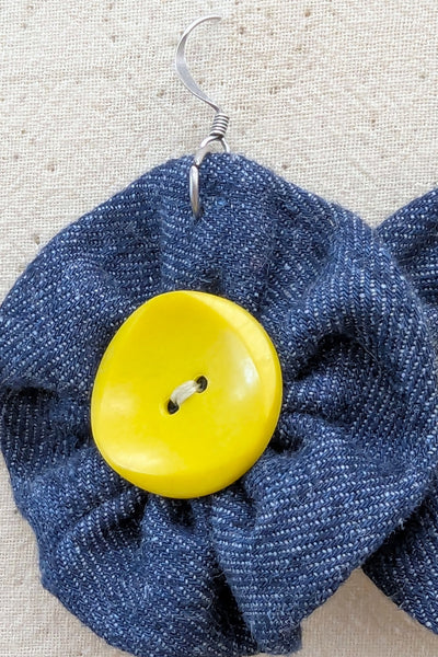 Denim & Yellow Flower Earrings