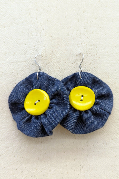 Denim & Yellow Flower Earrings