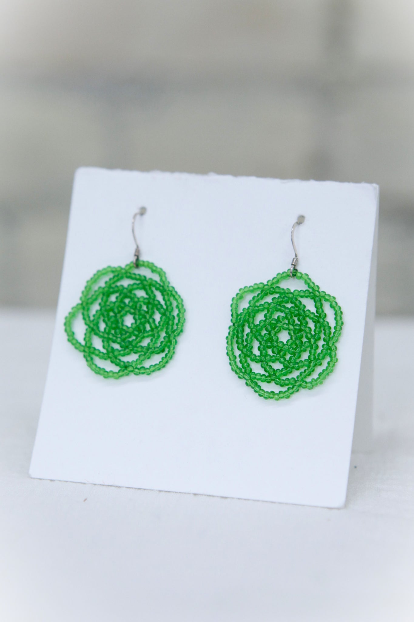 Green Star Beaded Earrings