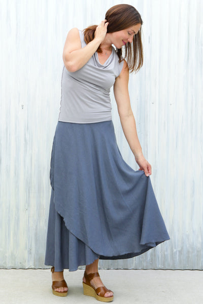 Steel Blue Wrap Skirt