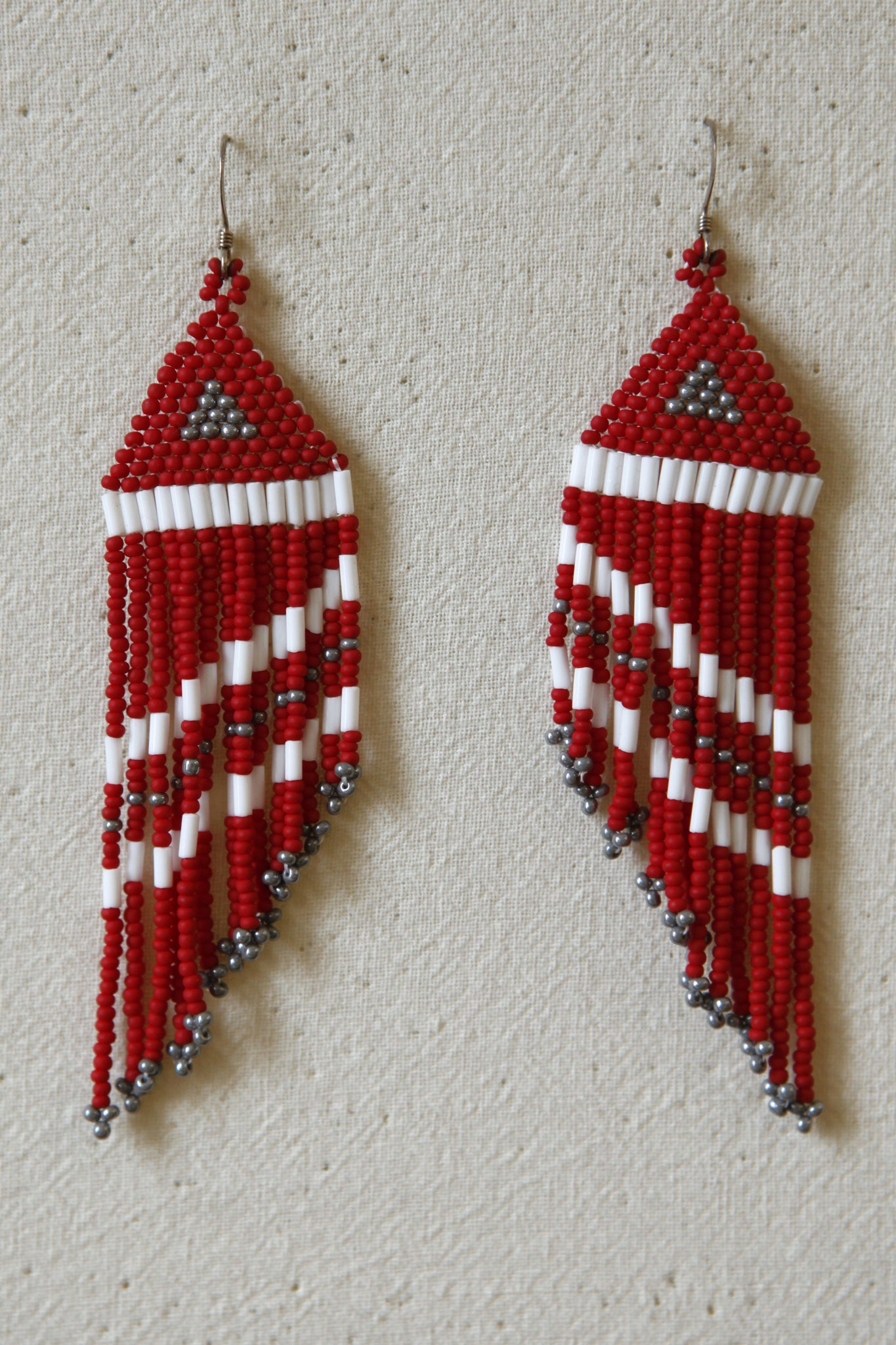 Red Fringe Beaded Earrings