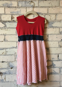 3-5 Year Red & White Striped Organic Cotton Jersey Girls Dress - Handmade Organic Clothing