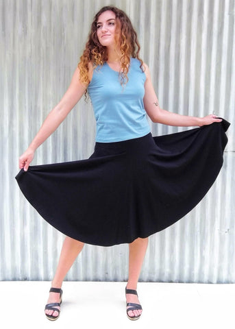 Basic Mid Length Black Skirt with Circle Design