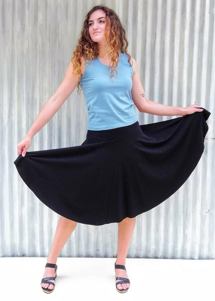 Custom Made Mid Length Black Pull On Circle Skirt