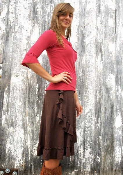 Hemp Faux Wrap Midi Skirt with Ruffle - Custom Made - Heron Skirt - Handmade Organic Clothing