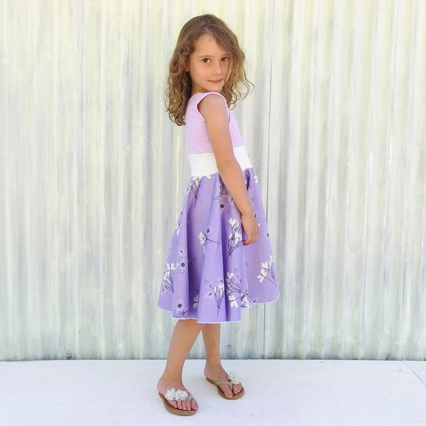 3-5 Year Lovely Lavender Full Circle Skirt Sateen Dress - Handmade Organic Clothing