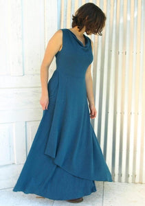 Hemp Drape Neck Maxi Dress - Custom Made - Florenzia Dress - Handmade Organic Clothing