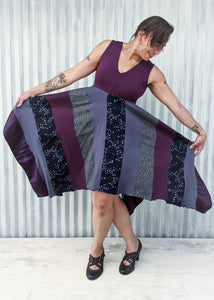 Unique Purple Square Dress with Patchwork Skirt