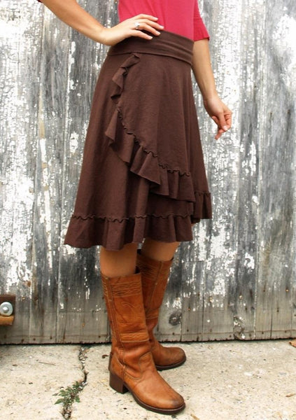 Hemp Faux Wrap Midi Skirt with Ruffle - Custom Made - Heron Skirt - Handmade Organic Clothing