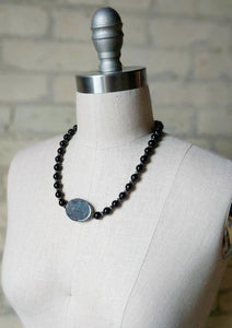 Jet Black Centerpiece Beaded Necklace - Handmade Organic Clothing