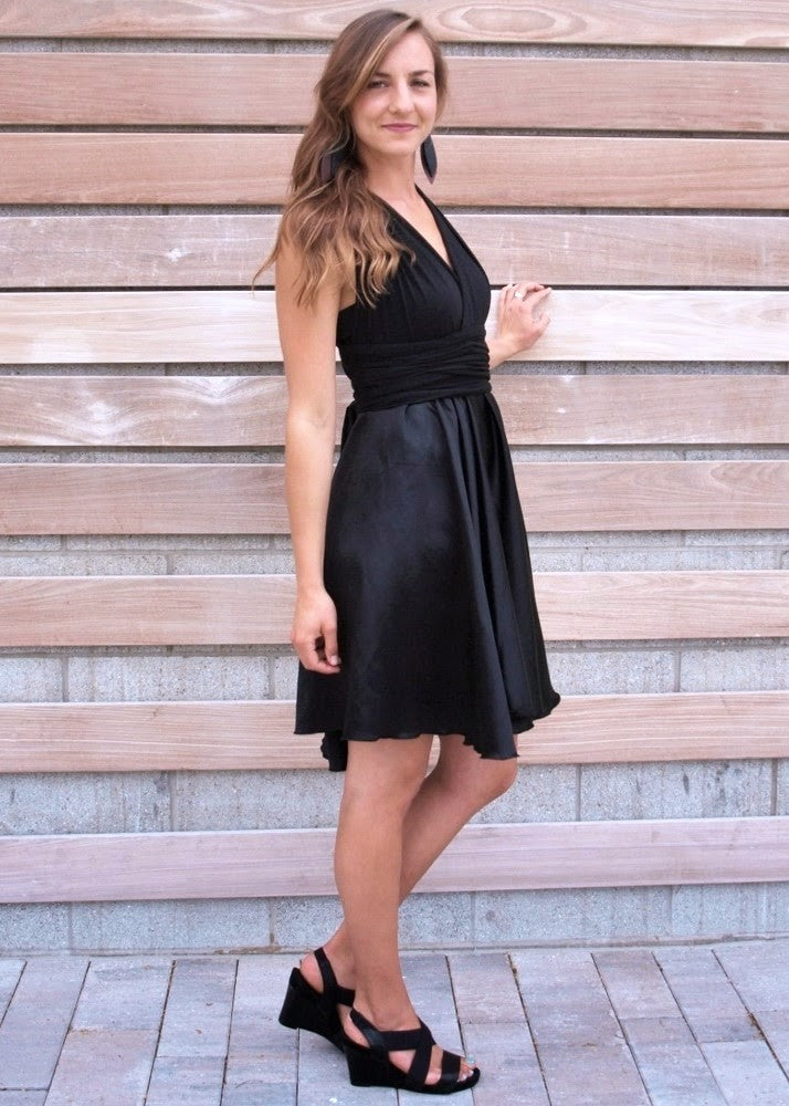 short black infinity dress Multi-Way Black Mini Dress: Convertible Bridesmaid Party Dress