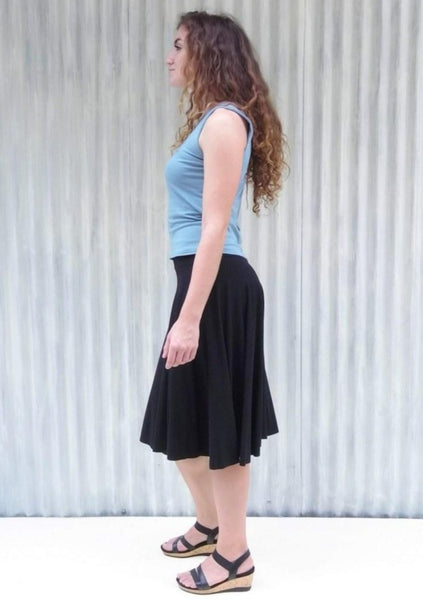 Handmade Mid Length Black Skirt with Adjustable Band