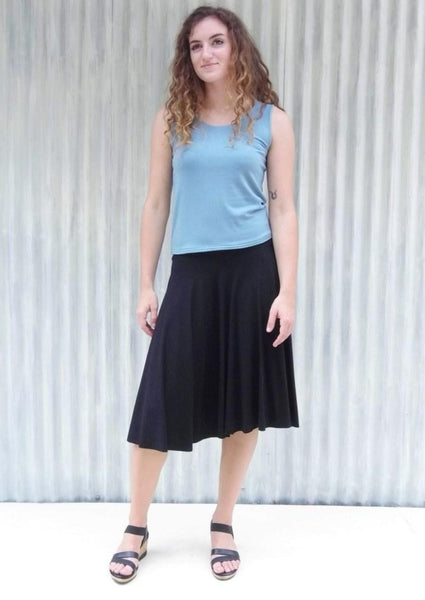 Handmade Basic Mid Length Black Circle Skirt
