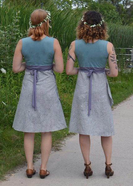 Ticking Wrap Dress - Mid Length  Noelle Dress - Handmade Organic Clothing