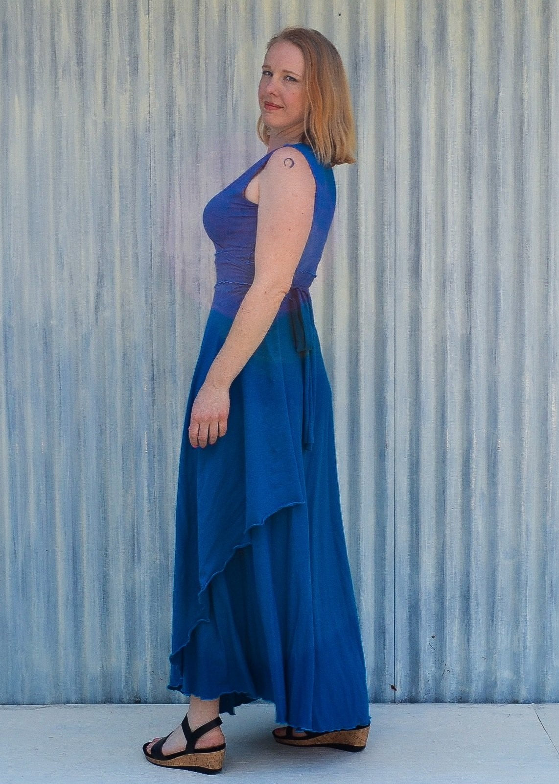 Long Organic Cotton Wrap Dress Single Layer
