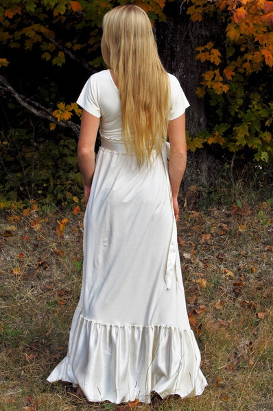 Cap Sleeve Bridal Gown with Silk Belt and Ruffle - Custom Made - Zinnia Wedding Dress - Handmade Organic Clothing