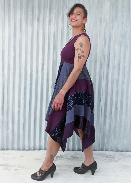 Beautiful Purple Dress with Unique Patchwork Skirt