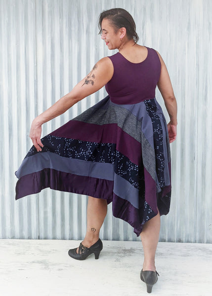 Purple Patchwork Dress with Square Design