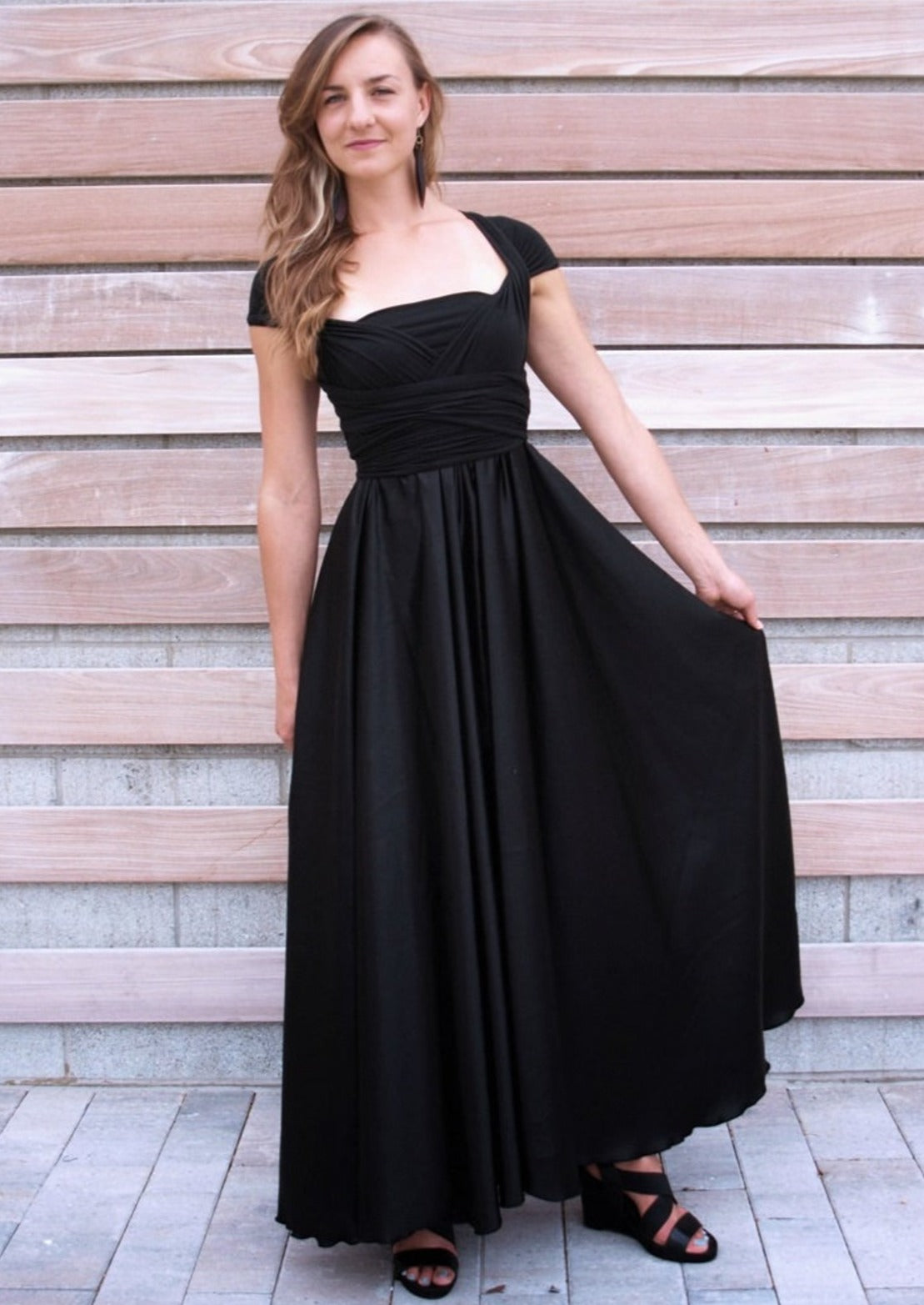 Silk Gown with Convertible Infinity Straps Red